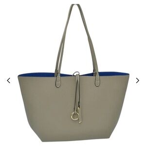 Charming Charlie Reversible Vegan Tote Bag Beige and Blue